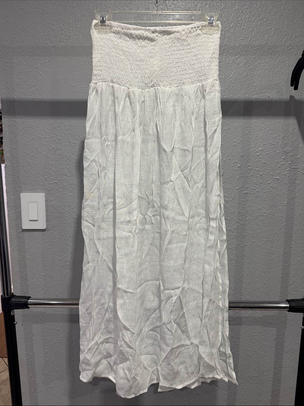 White Smocked-Waist Maxi Coverup
